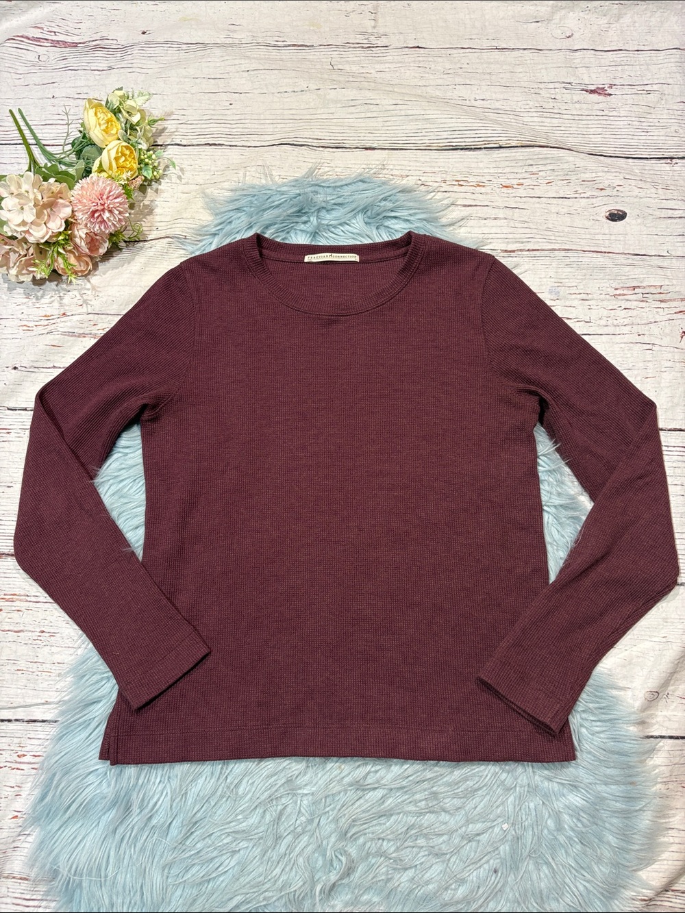 Peruvian Connection Maroon Thermal Crewneck Long Sleeve Top